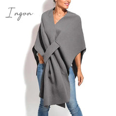 Ingvn - Women Coats Autumn Winter Loungewear Three Quarter Batwing Sleeve Fashion Shawls V-Neck Pullover Streetwear Cloak