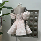 French Spliced Appliques Sweet A Line Dresses For Women Slash Neck High Waist Printing Lace Backless Dress Female Fashion