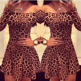 Ingvn - Women Leopard Dresses 2023 Summer Sexy Off Shoulder Bodycon Party Club Dress Leopard Long Sleeve Mini Women Dress Vestido