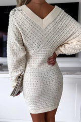 Ingvn - Celebrities Elegant Solid Hollowed Out V Neck Wrapped Skirt Dresses