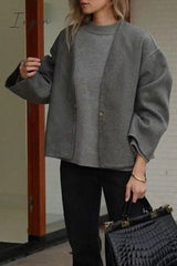 Ingvn - Casual Solid Buttons V Neck Outerwear