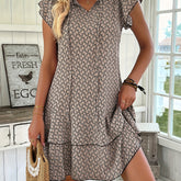 Elegant Ruffled Tie Neck Dress - Women's Spring & Summer Layered Dresses with Allover Print - Perfect for Elegant Dressing Occasions