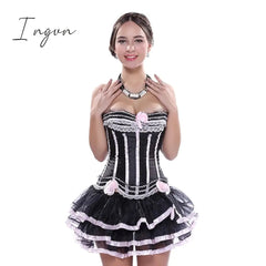 Ingvn - Women's Plus Size Corsets Halloween Country Bavarian Overbust Corset Corset Dresses Classic Retro Tummy Control Lace Stripe Waves Lace Up Nylon Polyester / Cotton Christmas Wedding Party / Bow