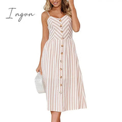 Ingvn - Boho Sexy Floral Dress Summer Vintage Casual Sundress Female Beach Dress Midi Button Backless Polka Dot Striped Women Dress