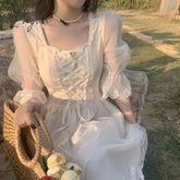 Ingvn - Summer Lace Sweet Elegant Dress Women Evening Party One Piece Dress Korean Kawaii Short Sleeve Dress Female Square Collar