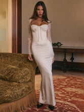Lace Long Sleeve Sexy Maxi Dress For Women White Square Collar Backless Back Split Bodycon Club Party Long Dress