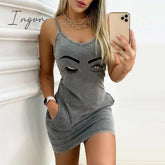 Ingvn - Sexy Sleeveless Letter Pattern Print Summer Dress Elegant Straps O Neck Backless Party Dress Women Casual Pocket Mini Dress 3XL