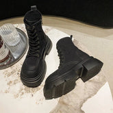 Ingvn Vintage Platform Women Motorcycle Boots Fashion Lace Up Shoes Autumn Winter Ladies Elegant Modern Short Booties