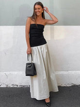 Ingvn Woman Clothing Vintage Strapless Print Patchwork A-line Holiday Dress Female Sexy Sleeveless Black Long Party Evening Dresses
