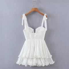 Summer Women Sexy Sling Sweet Ruffle Cake Chiffon Dress Female Holiday Party Mini Dresses Ladies Chic Robe