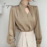 Ingvn - 2023 Spring shirt Elegant OL Chic Turn-down Collar Long Sleeve tops Women's Top Blouse women shirts and blouses Female Clothing