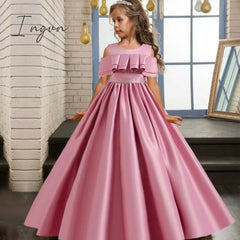 Ingvn - Summer Kids Princess Dress Girls Flower Embroidery Dress For Girls Vintage Wedding Party Formal Ball Gown Children Clothing