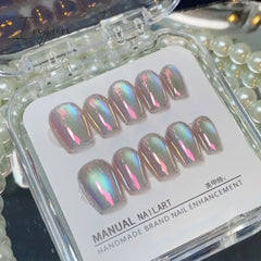 10Pcs Glitter Short Handmade Press On Nails Fake Nails Full Cover Cat Eye Square Head Artificial Manicure Wearable Nail Tips Art