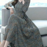 Elegant Long Sleeve Floral Midi Dress - Vintage-Inspired V-Neck Design, Perfect for Casual and Formal Occasions, Woman's Chic Wardrobe Essential