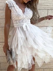 Ingvn - Hot Sale Lace Patchwork Asymmetrical Black Dress Femme Sexy Sleeveless Slim Fit Party Dress Solid Summer Backless V Neck Hollow Out Dress