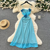 Vintage sexy Three-dimensional floral backless sleeveless Long dress Chic Summer Vestidos Vacation women clothing