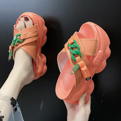 Shoes House Slippers Platform Slides Slipers Women Heeled Mules Black Sandals Fashion Lady High Summer Beige Luxury Girl