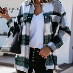 Ingvn - Shirts For Women Plaid Long Sleeve Button Up Shirt Collared Tops And Blouse Autumn Spring Fashion Loose Casual Black White