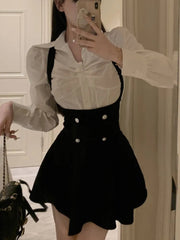 Voguable Y2K 3 Piece Set Women Cropped Coat + Long Sleeve Shirt + High Waist Halter Ruffles Mini Dress Korean Chic Fashion Sexy Outfits