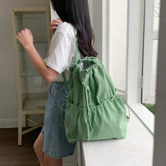Ingvn Fashion Ruched Drawstring Backpacks for Women Aesthetic Nylon Fabric Women Backpack Light Weight Students Bag Travel Female Bag