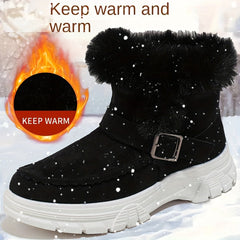 Cozy Winter Women's Snow Boots - Thick, Warm Plush Lining with Anti-Slip Sole, Round Toe Zipper Design, Fashionable Flat Heel