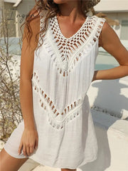 Ingvn - Beach Dress Tunic Cover Ups for Women Swimwear Pareo Up Outfits Swim Cover-ups Summer 2023 Women's White Knitted Dresses Sarong