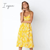 Ingvn - Boho Sexy Floral Dress Summer Vintage Casual Sundress Female Beach Dress Midi Button Backless Polka Dot Striped Women Dress