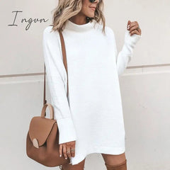 Ingvn - Fashion Dress Women Elegant Chic Solid Color Women's Dresses Office Soft Slim Dresses Female Turtleneck Woman Clothes Plus Size