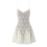 New Fashion Women Spaghetti Straps Lace Sexy Dresses Black Beige Backless Hollow Out A-line Mini Dress Night Out Robe