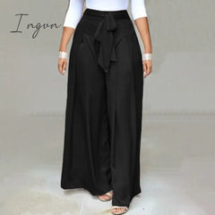 Ingvn - Elegant High Waist Solid Work Trousers Fashion Summer Women Loose Wide Leg Pants Palazzo Oversized Bow Tie Long Pantalon