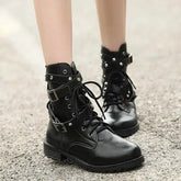 Ingvn Ladies Boots Elegant with Low Heels Footwear Biker Shoes for Women Mid Calf Black Work Half High Gothic Boot Goth Gyaru Y2k Hot