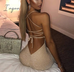 Ingvn - Long Backless Maxi Dress Women Spaghetti Strap High Split Bodycon Bandage Summer Dress Elegant Slim Party Dress Vestidos