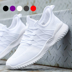 Womens Solid Color Mesh Sneakers - Super-breathable & Ultra-lightweight - Fashionable Non-slip Outdoor Shoes for Trendy Adventure Seekers