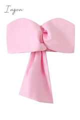 Sweet Solid Asymmetrical With Bow V Neck Tops