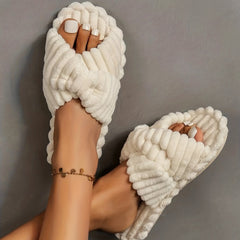 Womens Trendy Solid Color Open Toe Slippers - Ultra-Soft Cross Strap Design - Ideal for Cozy Home Lounging
