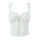 Women White Camisole Corset Tops Fitted Slim Cotton Summer Top Sexy Going Out Bodyshaper Bustier Tank Top