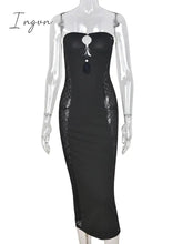 Ingvn - Black Lace Sexy Party Dresses Women Knee-Length Skinny Hole Hollow Out Backless Tube Strapless Sleeveless Summer Dresses