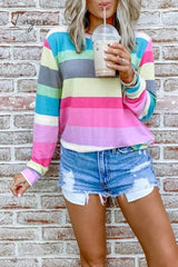 Ingvn - Rainbow Striped Multicolor Thin Tops(5 Colors)
