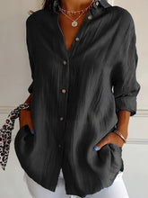 Women's Casual Solid Color Button Up Shirt - Long Sleeve, Loose Collared, Perfect for Spring and Fall, Relaxed Fit, Easy to Wear, Versatile and Timeless