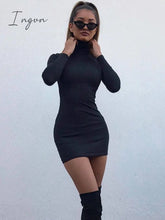 Ingvn - Summer New Women's Wear Black High Collar Long Sleeve Outdoor Sports Sexy Tight Mini Short Dress