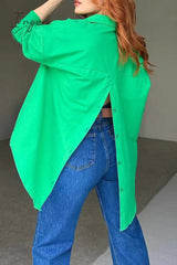 Ingvn - Street Solid Buttons Slit Turndown Collar Tops