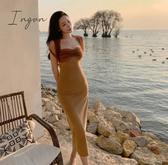 Ingvn - New Years Eve Dresses For Women Spring Summer Sexy Halter Mesh Patchwork Midi Dress Elegant Bodycon Slim Party Vestidos Female Fashion Vintage Clothes