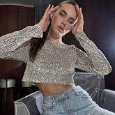 Ingvn - Fashion Sequins Night Club Sexy Two Piece Set Separate Top and Skirt Co-Ords Matching Sets Outfits Rave Festival