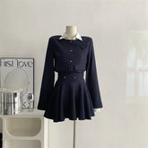Voguable Y2K 3 Piece Set Women Cropped Coat + Long Sleeve Shirt + High Waist Halter Ruffles Mini Dress Korean Chic Fashion Sexy Outfits