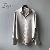 Ingvn - Silk Korean Office Ladies Elegant Shirt Blouse Women Fashion Button Up Satin Shirt Vintage White Long Sleeve Shirts Tops 11355