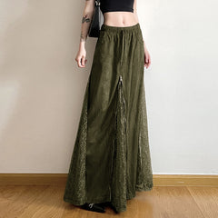 Green Field Mist Retro Lace Skirt Women's Antique Mori Niche Dipping Zipper Design A- Length Skirt Summer