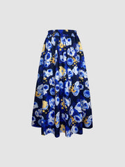 Floral Print Flared Swing Skirt, Elegant High Waist Midi Skirt, Women's Clothing
