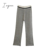 Ingvn - Knitted Two Piece Set Long Sleeve Crop Top Beach Sexy And Bodycon Trousers Summer Women Outfits Party Club