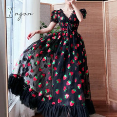Ingvn - Maxi Dresses For Women Summer Strawberry Dress Plus Size Mesh Robe Sexy Party Club Elegant Female Casual Dresses Vestidos