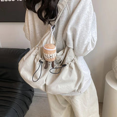 Ingvn New Pleated Casual Crossbody Bag Student Nylon Shoulder Bag Fashionable Commute Car Stitching Hobo Bag